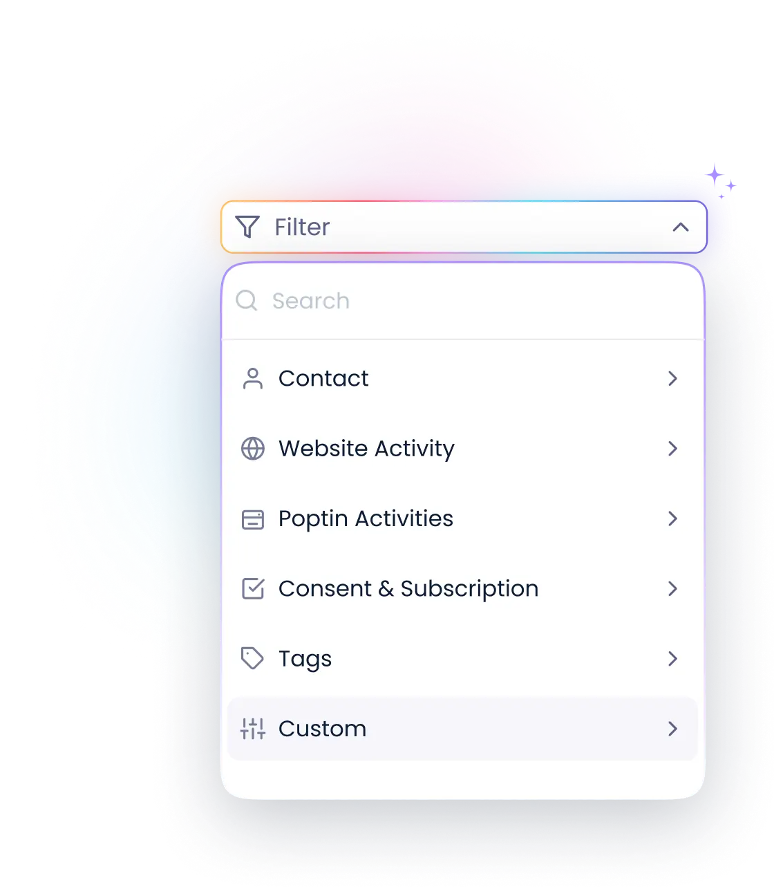 Filter using custom data fields