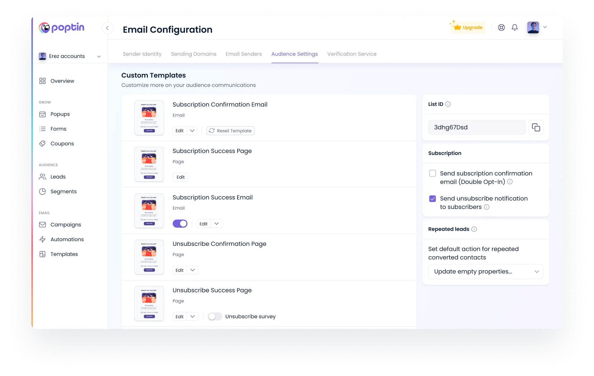 Systeem-e-mails en -pagina's